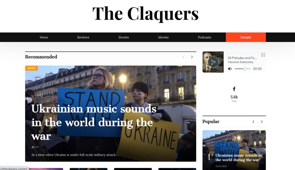 English-language homepage of the Claquers